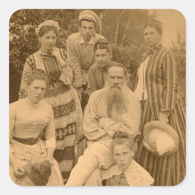 Adesivo Quadrado O autor Leo Tolstoy com sua família (Frente)