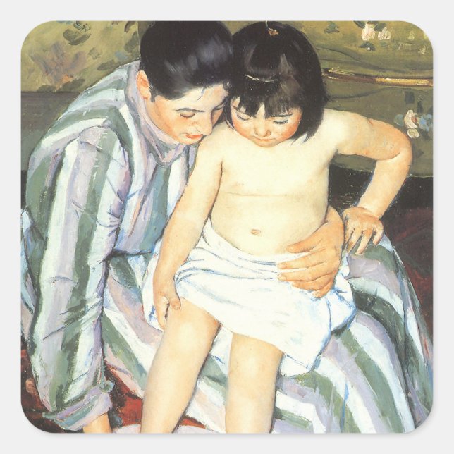 Adesivo Quadrado O Banho de Criança por Mary Cassatt Impressionismo (Frente)