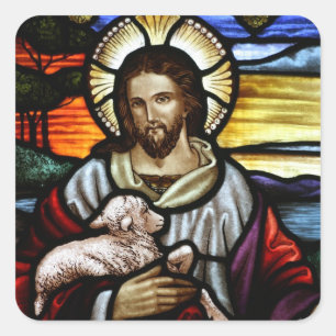 Adesivo Quadrado O Bom Pastor; Jesus em vitral
