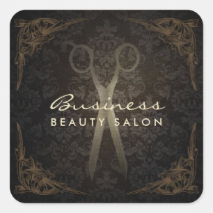 Adesivo Quadrado O cabeleireiro moldado vintage do damasco Scissor