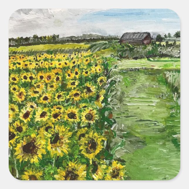 Adesivo Quadrado O Campo de Girassol por Desenhos Selvagens (Frente)
