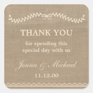 Adesivo Quadrado O casamento de serapilheira e de laço agradece-lh