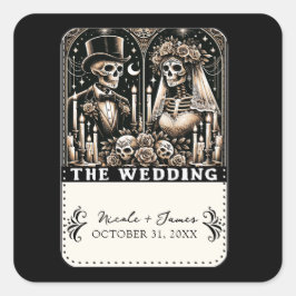 Adesivo Quadrado O CASAMENTO Esqueletos de Tarot Noiva e Noivo