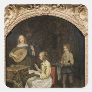 Adesivo Quadrado O concerto: Cantor e jogador de Theorbo