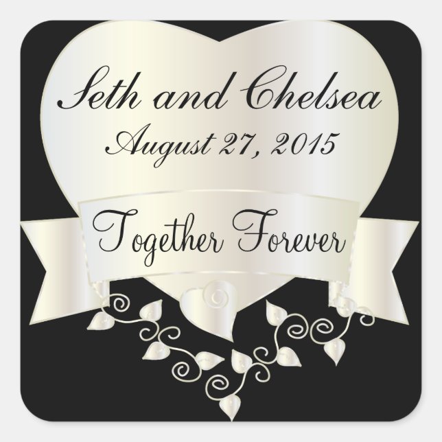 Adesivo Quadrado O coração | do ouro branco do dia do casamento (Frente)