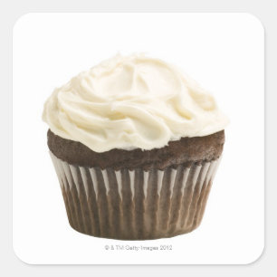 Adesivo Quadrado O cupcake com crosta de gelo do chocolate, estúdi