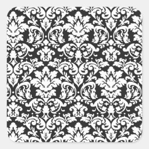 Adesivo Quadrado o damasco preto e branco floresce