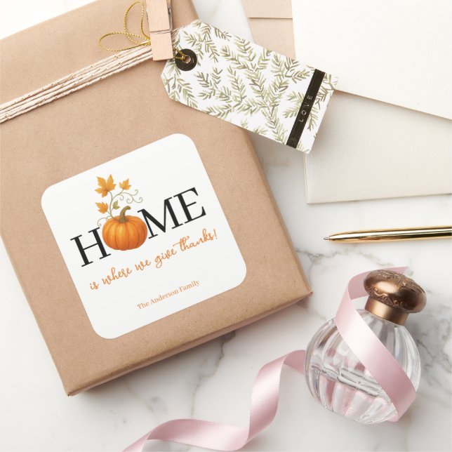 Adesivo Quadrado O Dia de Ação de Graças é onde damos Obrigados (Presentear)