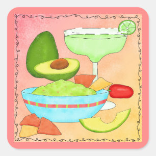 Adesivo Quadrado O divertimento colorido do Guacamole de Margarita