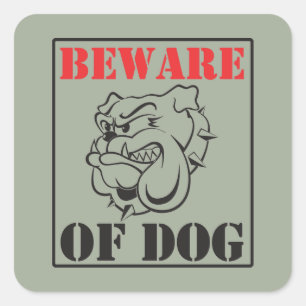 Adesivo Quadrado O ~ do buldogue Beware do cão