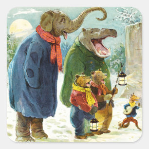 Adesivo Quadrado O elefante, o Hippopotamus & os ursos vão Carolin