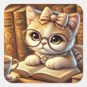 Adesivo Quadrado "O Encanto Felino: Guardiões de Mistérios e Carinh