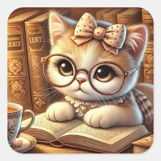 Adesivo Quadrado "O Encanto Felino: Guardiões de Mistérios e Carinh (Frente)