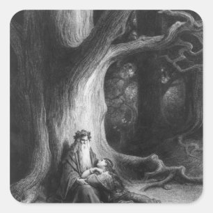 Adesivo Quadrado O Enchanter Merlin e Vivien feericamente