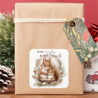 Adesivo Quadrado o esquilo de natal deseja momentos confortáveis