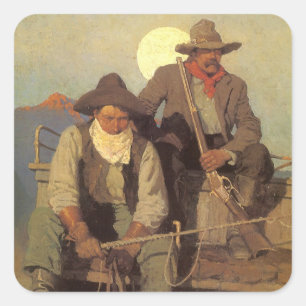 Adesivo Quadrado O Estágio de Pagamento por NC Wyeth, Cowboys Vinta
