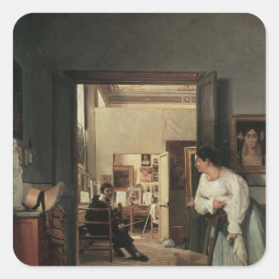 Adesivo Quadrado O estúdio de Ingres em Roma, 1818