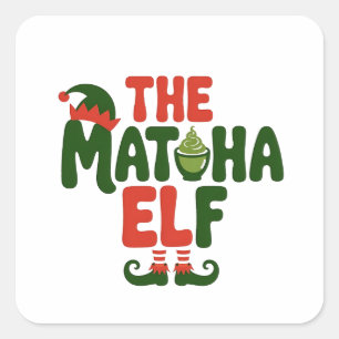 Adesivo Quadrado O Fada Matcha Divertido Bebida de Natal Matcha