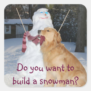 Adesivo Quadrado O golden retriever constrói um boneco de neve