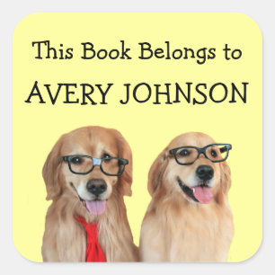 Adesivo Quadrado O golden retriever personalizou o Bookplate
