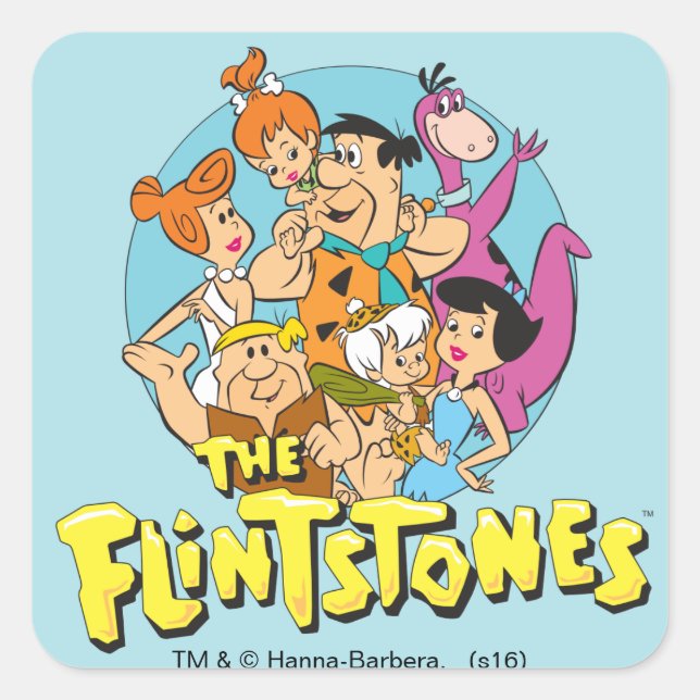 Adesivo Quadrado O Gráfico da Família Flintstones e Rubbles (Frente)