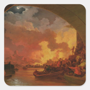Adesivo Quadrado O grande fogo de Londres, c.1797 (óleo em canvas)
