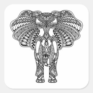 Adesivo Quadrado O Henna Mehndi decorou o elefante indiano