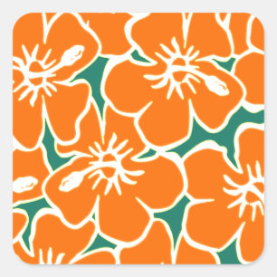 Adesivo Quadrado O hibiscus alaranjado floresce Luau havaiano