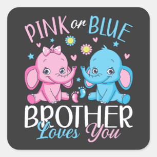 Adesivo Quadrado O Irmão Rosa Ou Azul Te Ama Um Bebê Elefante