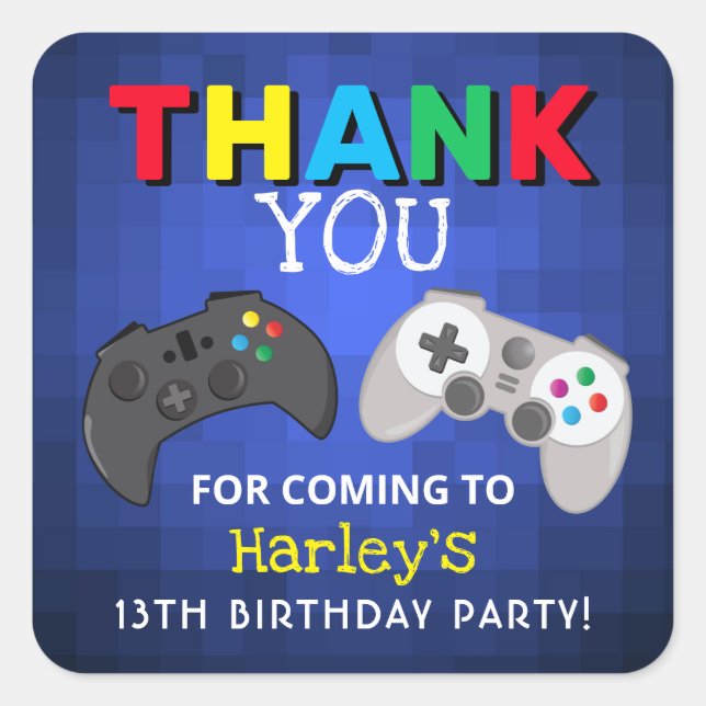 Adesivo Quadrado O Jogo Está Aceso! | Jogo de vídeo Obrigado (Frente)