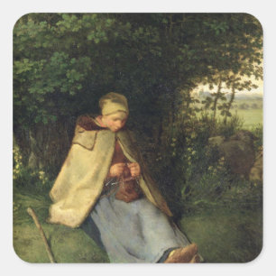 Adesivo Quadrado O Knitter ou, o Shepherdess assentado, 1858-60