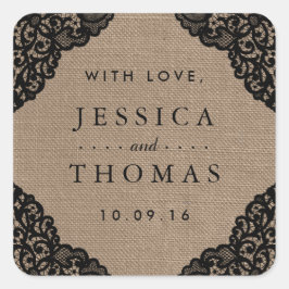 Adesivo Quadrado O Lugar Negro Na Coleção De Casamentos De Burlap R