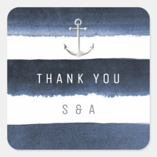 Adesivo Quadrado O marinho da aguarela listra o casamento de praia