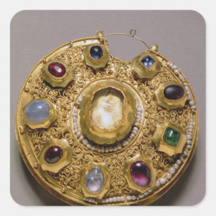 Adesivo Quadrado O medalhão de Kolt, ouro ajustou-se com pérolas 