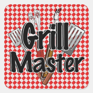 Adesivo Quadrado O Mestre de Grill com Ferramentas de CHURRASCO