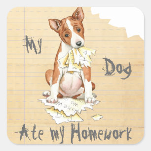 Adesivo Quadrado O Meu Basenji Comeu O Meu Trabalho De Casa