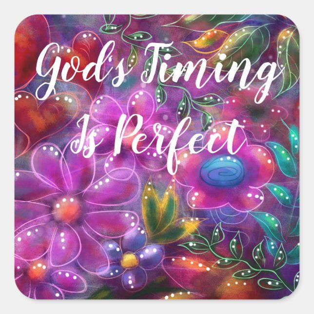Adesivo Quadrado O momento de Deus é perfeito, Abstrato Floral, ros (Frente)
