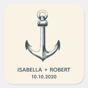 Adesivo Quadrado O monograma Wedding azul da âncora  