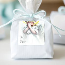 Adesivo Quadrado O Natal começa com Cristo Rezando Anjo