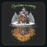 Adesivo Quadrado O Natal Dachshund Está Chegando No Teto Gráfico De<br><div class="desc">O Natal Dachshund Está Chegando A Camiseta Cachorro De Camisa Fúria De Natal</div>