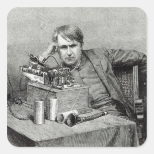 Adesivo Quadrado O novo fonógrafo do Sr. Edison