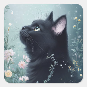 Adesivo Quadrado O Olhar da Meia-Noite de um Gato Preto