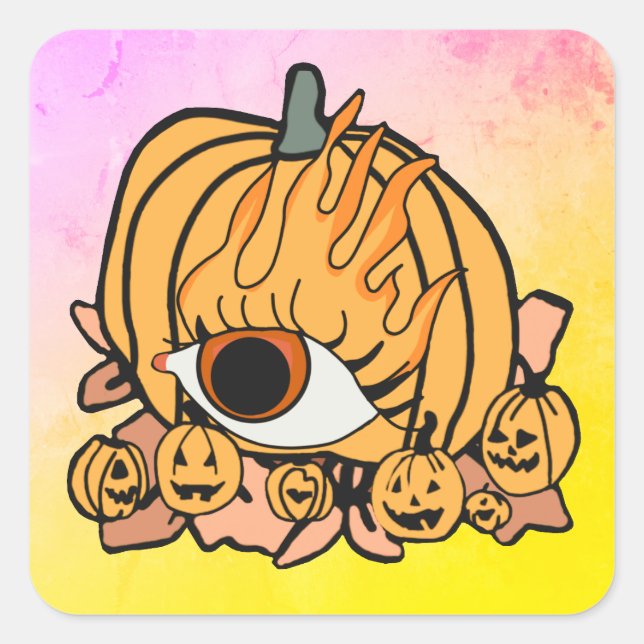 Adesivo Quadrado O Olho Flamejado da Abóbora Retro (Frente)