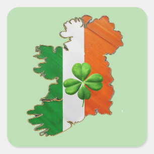 Adesivo Quadrado O ORGULHO IRLANDÊS e quatro trevas de folhas.
