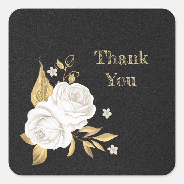 Adesivo Quadrado o ouro de flor branca deixa preto (Frente)