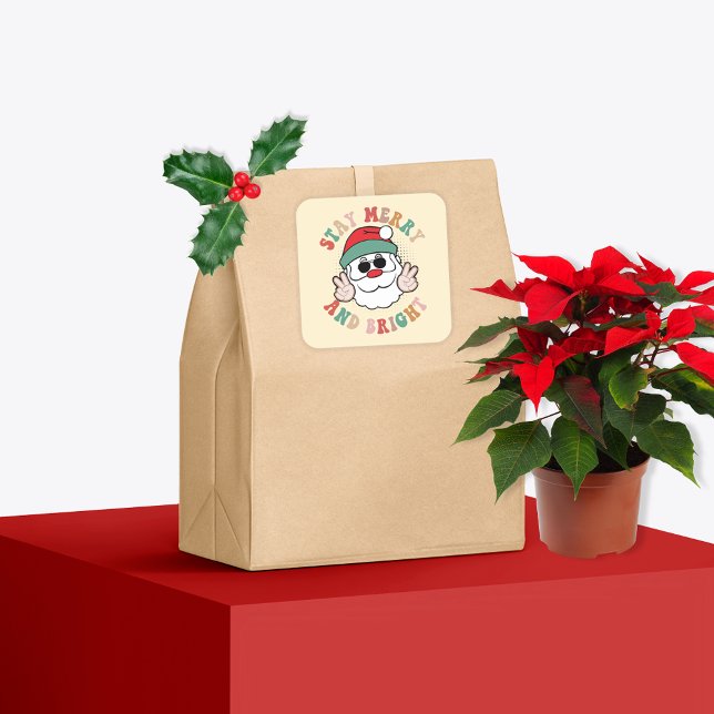 Adesivo Quadrado O Pai Natal retrô fica Feliz e brilhante (Criador carregado)