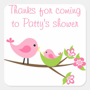 Adesivo Quadrado O pássaro cor-de-rosa customizável da mamã e de