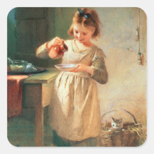 Adesivo Quadrado O pequeno almoço do gatinho