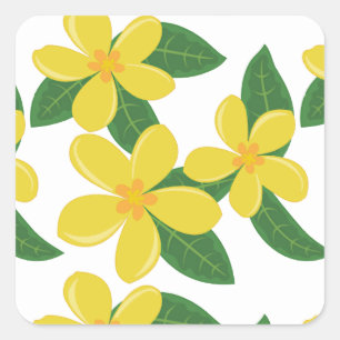 Adesivo Quadrado O Plumeria floresce AMARELO no BRANCO