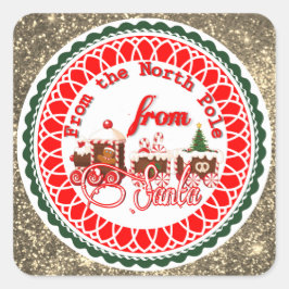 Adesivo Quadrado O Polo Norte de Papais noeis Dourados